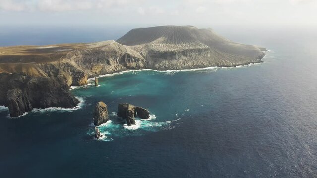 Aerial view of Isla san Benedicto, a volcanic island, Revillagigedo archipelagos, Colima, Mexico.