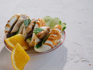 Asian street food bao buns with chicken