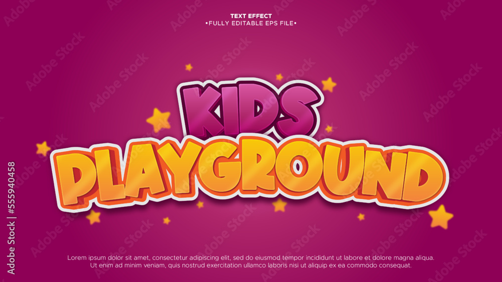 Aufkleber kids' playground 3d editable vector text effect with shiny and stars