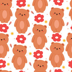 seamless pattern cartoon bear and flower. cute animal wallpaper illustration for gift wrap paper