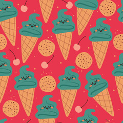 seamless pattern cartoon dessert character design. cute food wallpaper for textile, gift wrap paper