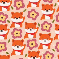 seamless pattern cartoon fox and flower. cute animal wallpaper for textile, gift wrap paper