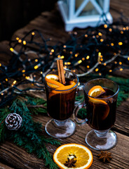 mulled wine Christmas drink  on wooden table