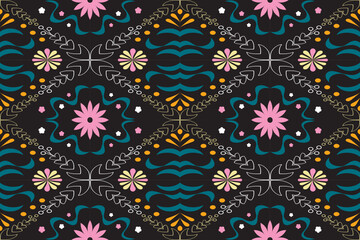 Colorful flower geometric ethnic seamless pattern design for wallpaper, background, fabric, curtain, carpet, clothing, and wrapping.