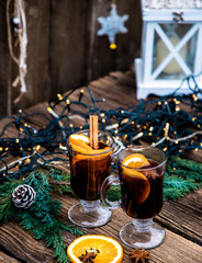 mulled wine Christmas drink  on wooden table