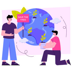 A colored design illustration of save the tree