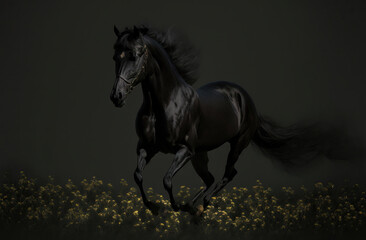 Naklejka na ściany i meble black horse running,horse on the meadow