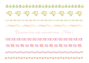 タイトルの装飾、花、花束、四角、三角、半円、幾何学模様のピンク系水彩タッチ素材