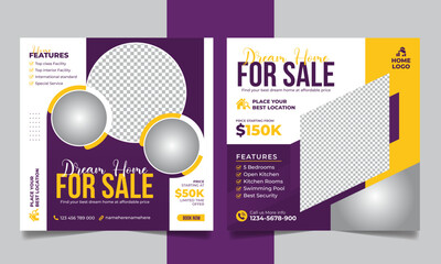 Real estate house property sale social media post square flyer and web banner template