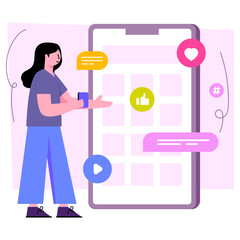 Editable design illustration of mobile media chatting 