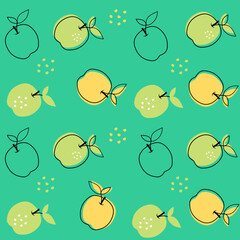 Vector pattern of apples with leaves for fabric or packaging.