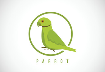 Parrot bird in a circle. Parrot bird logo design template vector illustration