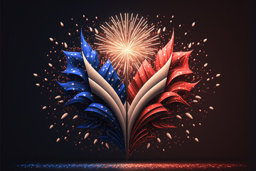 Fireworks on the night sky with USA flag colors 