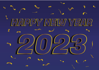 wish you happy new year 2023 blue background with golden text and golden decoration 