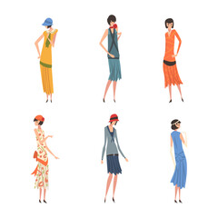 Young Female Wearing Garment from Twenties Vector Set