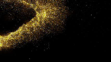 Fototapeta premium gold dust blown away by the wind and scattered. 3d illustration of gold particle