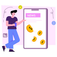 Creative design illustration of mobile financial news 