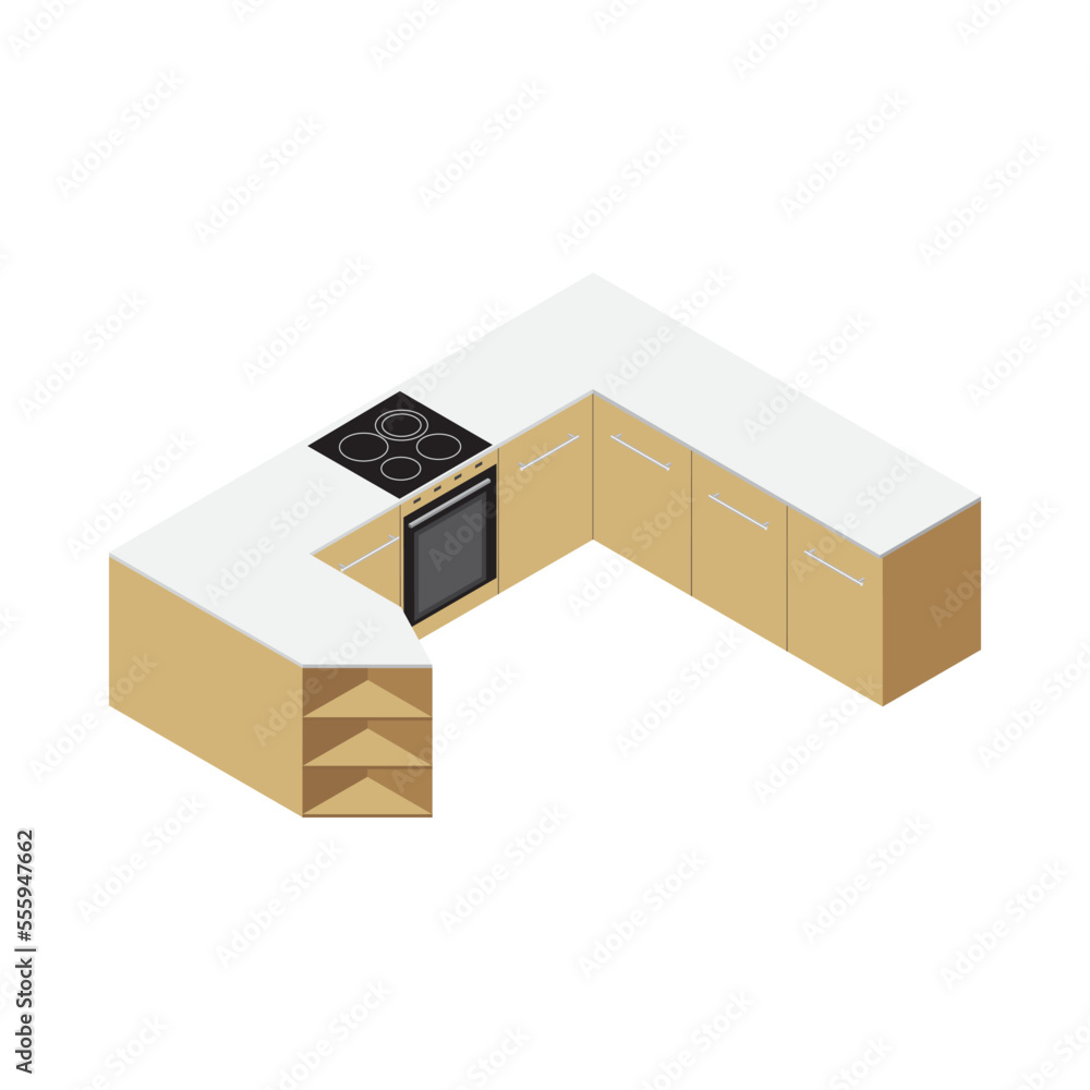 Sticker Isometric Kitchen Cabinets Composition