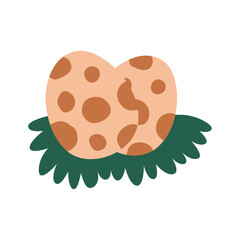 Cute dinosaur nest with two spotted eggs. Prehistoric egg shell with reptile baby. Birth of monsters. Jurassic lizard for children. Dino era wildlife. Cartoon vector. 