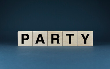 Party. Cubes form the word Party