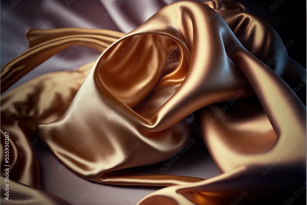 Aufkleber a close up of a satin material with a black background and a gold color pattern on it. generative ai