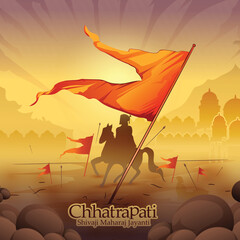 Creative vector silhouette tsketch of Chhatrapati Shivaji Maharaj with  maratha flag .