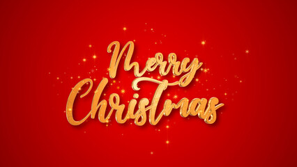 3d golden merry Christmas text on red background,gold shiny and glowing snowflakes and stars, new year and Christmas design