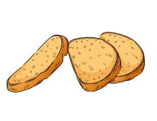 Fresh tasty sliced white bread piece hand drawn style vector illustration isolated on white background