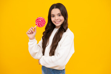 Child with lollipops candy. Stop eating sweets, sugar addiction. Teen dental care, sweet tooth.