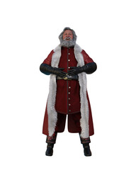 Fototapeta premium Santa Claus standing and laughing with hands on belly. Isolated 3D rendering.