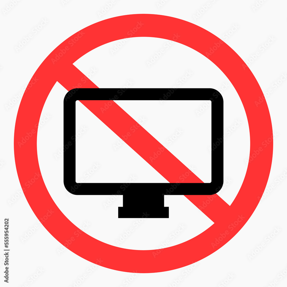 Poster no monitor icon. don't look at the monitor. do not use a monitor. vector icon.
