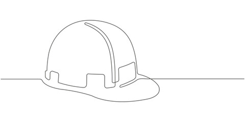 Construction helmet.Worker safety tools concept. Continuous one line drawing.Vector illustration.