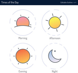 Times of the Day, icons, Sunrise, morning, afternoon, evening, night, sun icon, moon icon