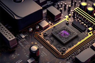 Computer 4.5 CPU Motherboard New Technologie Microcomputer Chip Schaltkreis Bus Future Sience Generative AI Digital Art Backdrop Background Hintergrund Brainstorming Next Generation