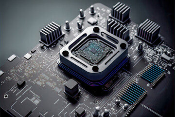 Fototapeta premium Computer 4.5 CPU Motherboard New Technologie Microcomputer Chip Schaltkreis Bus Future Sience Generative AI Digital Art Backdrop Background Hintergrund Brainstorming Next Generation