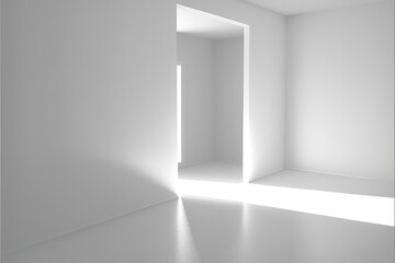 Abstract white doorway in the modern light interior, generative ai white backdrop