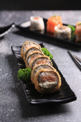 sushi with rice and sauce