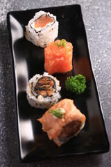 sushi with rice and sauce