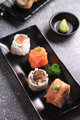 sushi with rice and sauce
