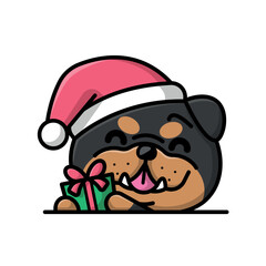 A CUTE BULLDOG IS HOLDING A PRESENT CARTOON ILLUSTRATION