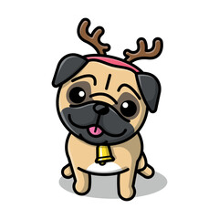 A CUTE PUG DOG IS WEARING A CHRISTMAS COSTUME CARTOON ILLUSTRATION