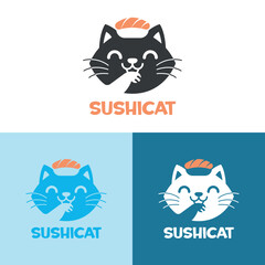 CUTE CAT WITH A SUSHI ON HIS HEAD FLAT LOGO SET
