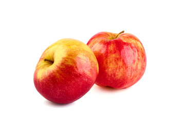 Fototapeta na wymiar Shiny Red ripe apples, isolated on white background. Fresh raw organic fruits.