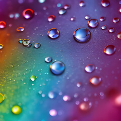 drops of water on rainbow background AI