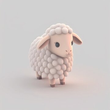 3d cute sheep, baby sheep, character design, isolated
