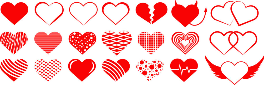 Heart and love, big vector set of hearts on transparent background. The 14th of February. PNG image