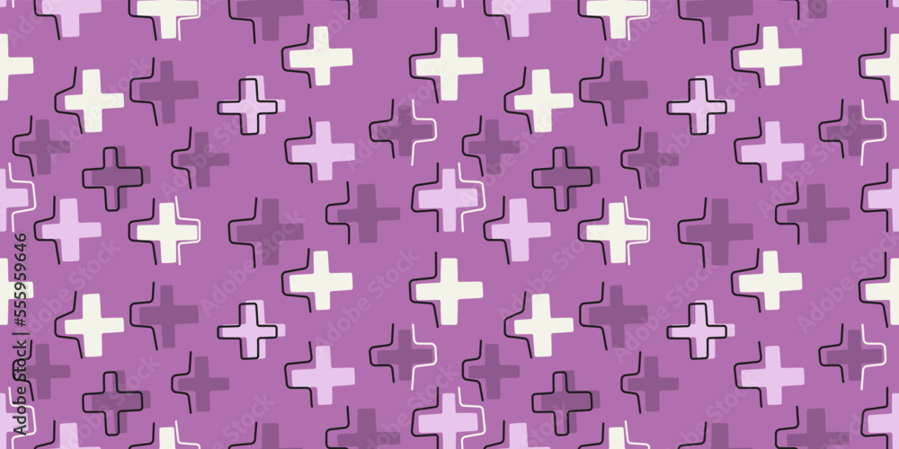 Poster Pink crosses and same background. Vector print and pattern for various surfaces and stylish illustration.