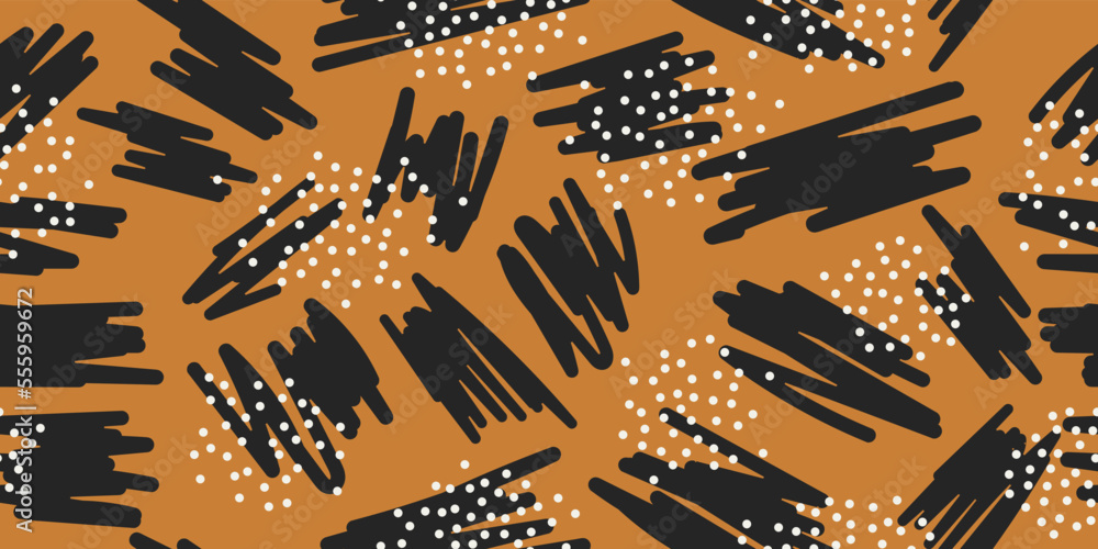 Poster Doodle marker and dots on seamless wallpaper. Vector print and pattern for various surfaces and stylish illustration. Vector scribble doodles.