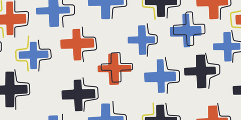 Fototapeta na wymiar Blue and red crosses on a white background. Vector print and pattern for various surfaces and stylish illustration.