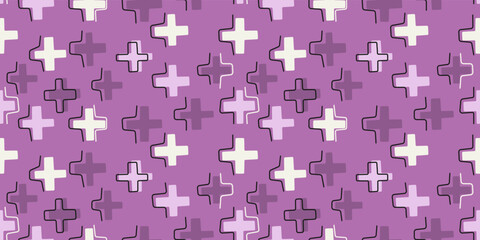 Pink crosses and same background. Vector print and pattern for various surfaces and stylish illustration.